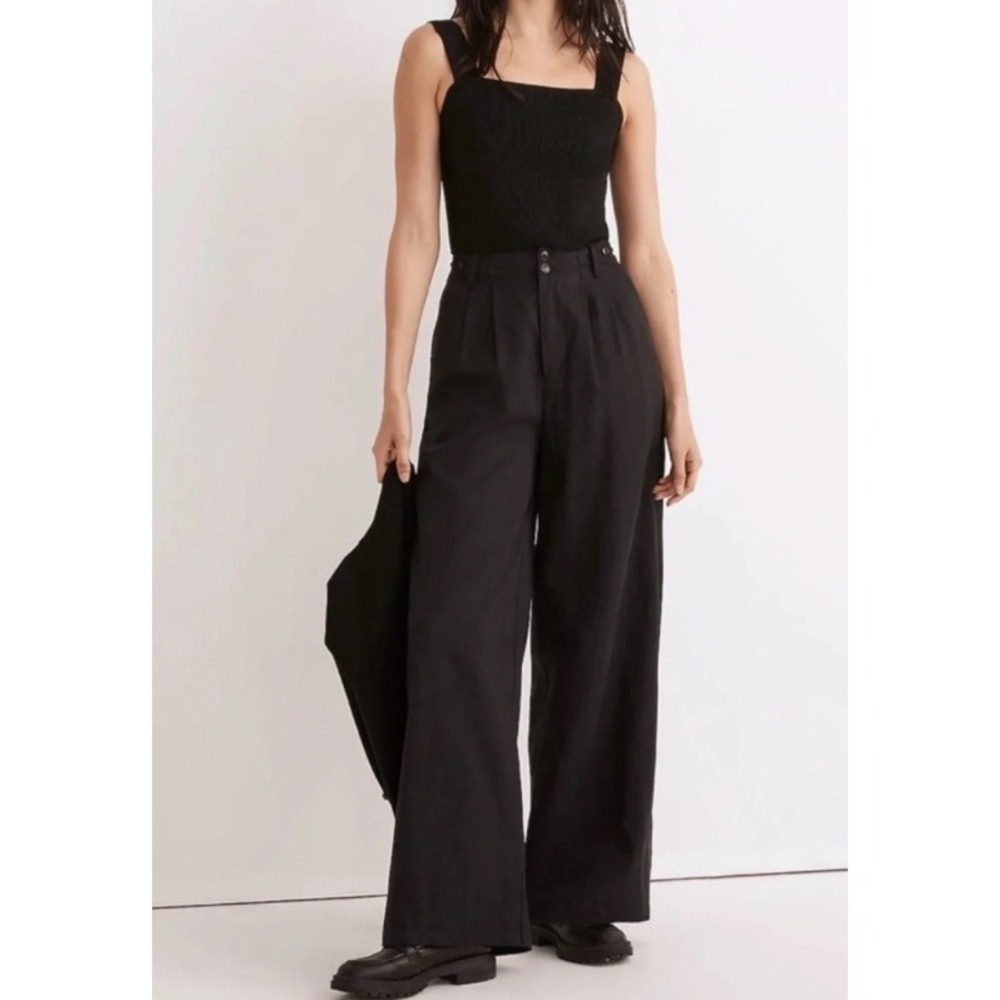NWT Madewell Harlow Wide Leg Pants Womens 10 Black Minimalist Academia Preppy